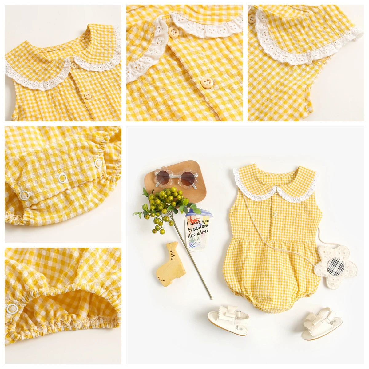 Sanlutoz Summer Cotton Baby Bodysuit Newborn Cute Plaid Clothing for Baby Girls Sleeveless Princess Toddler Infant Bodysuits