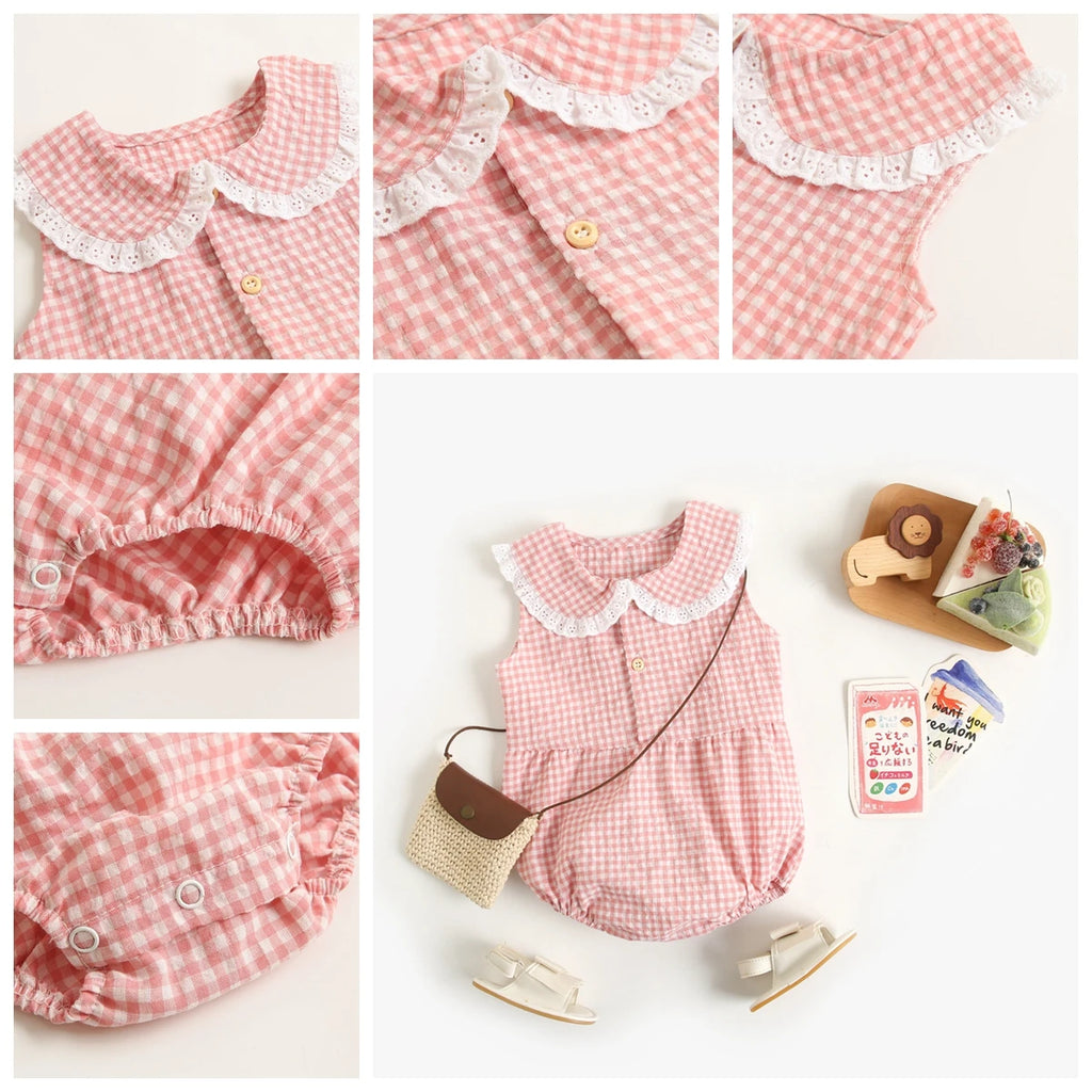 Sanlutoz Summer Cotton Baby Bodysuit Newborn Cute Plaid Clothing for Baby Girls Sleeveless Princess Toddler Infant Bodysuits