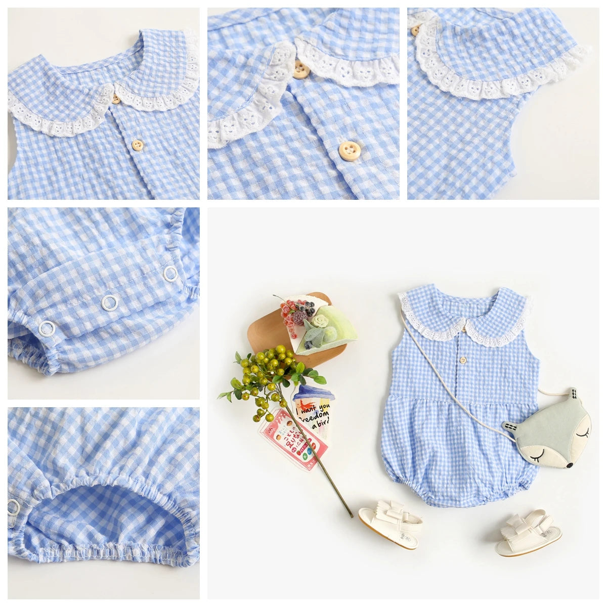 Sanlutoz Summer Cotton Baby Bodysuit Newborn Cute Plaid Clothing for Baby Girls Sleeveless Princess Toddler Infant Bodysuits