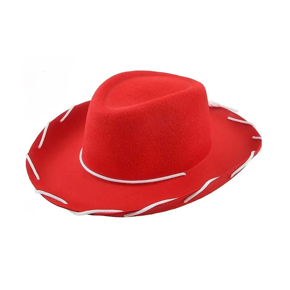 Children Brown Red Felt Woody Cowboy Hat Adjustable Western Big Brimmed Cowboy