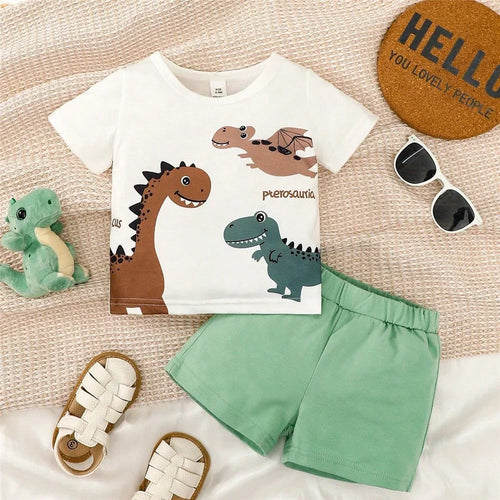 2PCS Summer Infant Boy clothes Set Short Sleeve Cartoon Dinosaur Top+Shorts Fashion Sport Handsome Wear for Toddler 0-3 Years