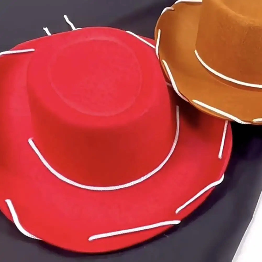 Children Brown Red Felt Woody Cowboy Hat Adjustable Western Big Brimmed Cowboy