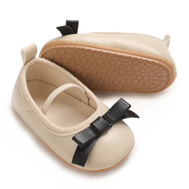 Baby Shoes Newborn Girls Princess PU Preschool Shoes Formal Shoes Bow Princess Wedding Party Anti slip First Step Shoes 0-18M