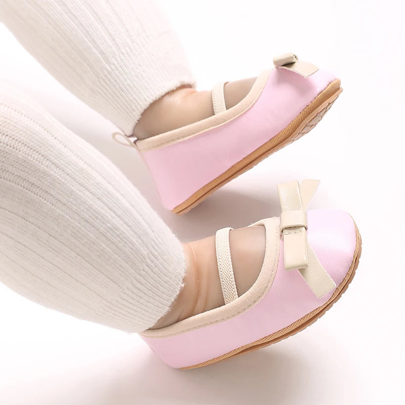 Baby Shoes Newborn Girls Princess PU Preschool Shoes Formal Shoes Bow Princess Wedding Party Anti slip First Step Shoes 0-18M