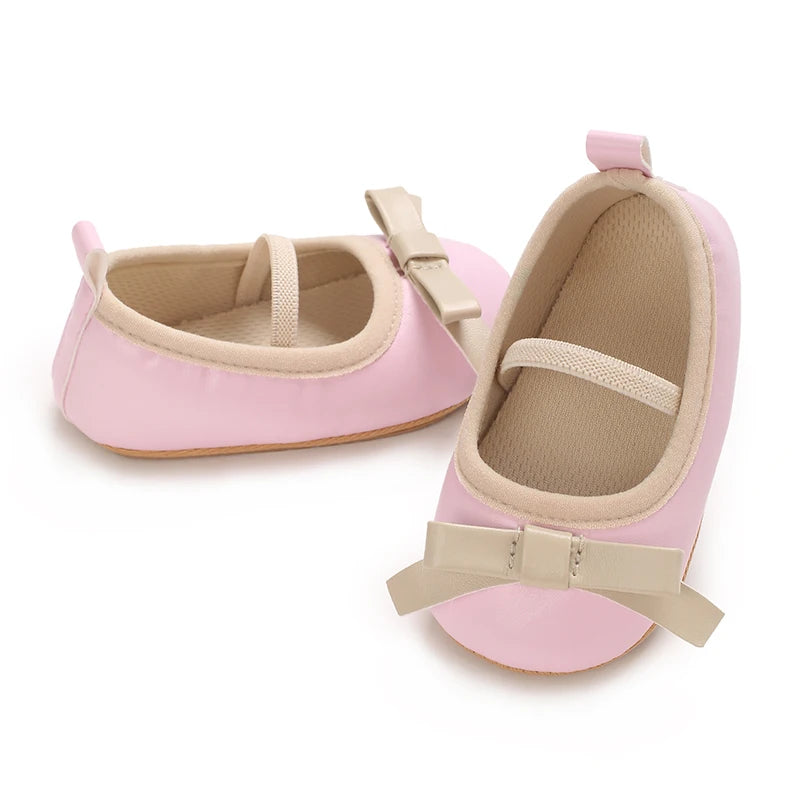 Baby Shoes Newborn Girls Princess PU Preschool Shoes Formal Shoes Bow Princess Wedding Party Anti slip First Step Shoes 0-18M
