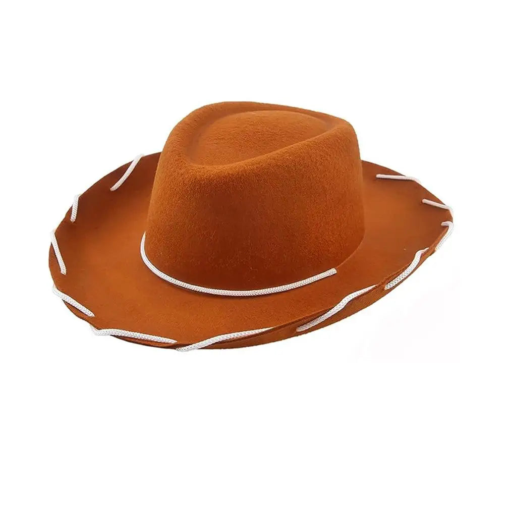Children Brown Red Felt Woody Cowboy Hat Adjustable Western Big Brimmed Cowboy