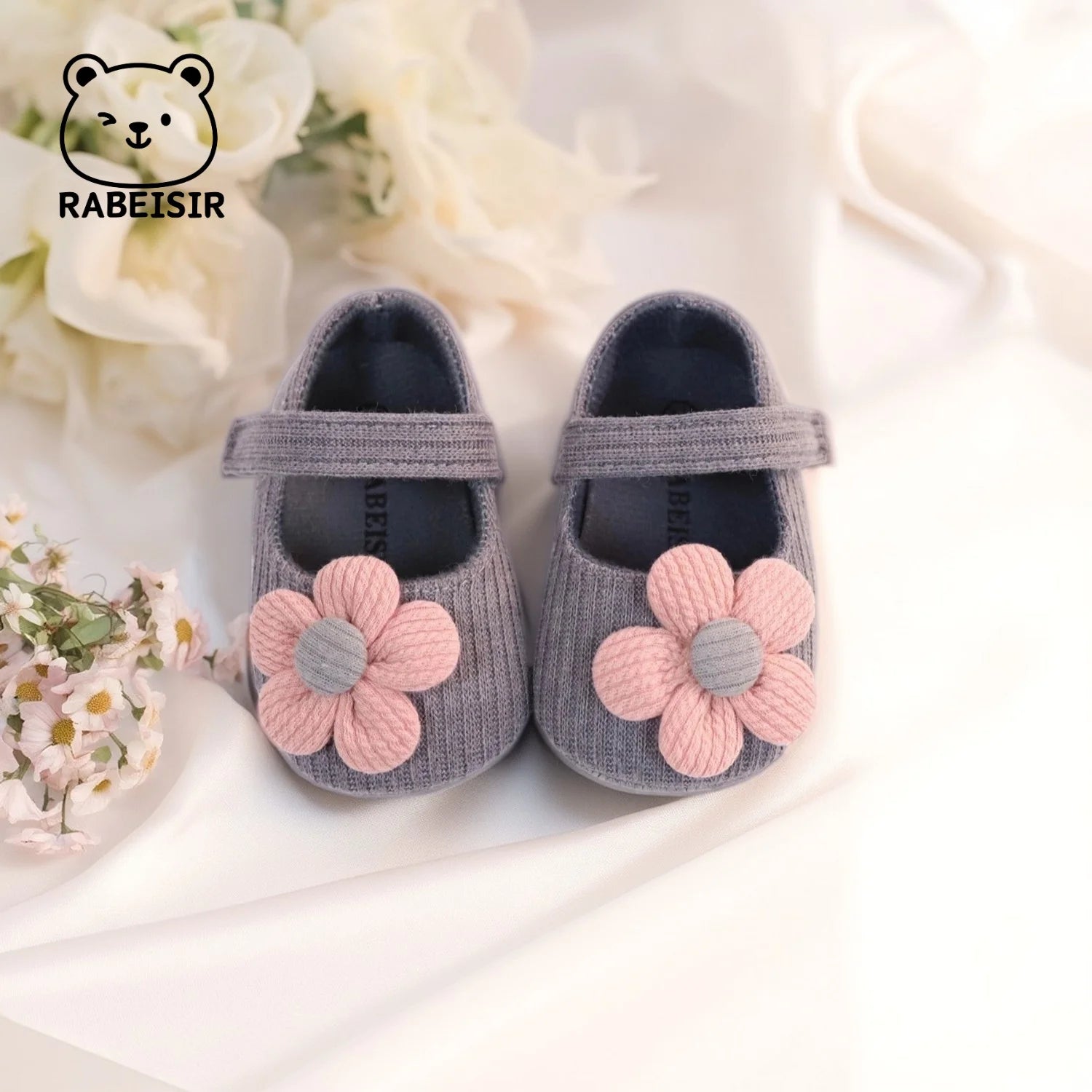 Cute Flower Mary Jane Flat Shoes For Baby Girls, Trendy Lightweight Soft Shoes For Indoor Outdoor Party Performance, Spring
