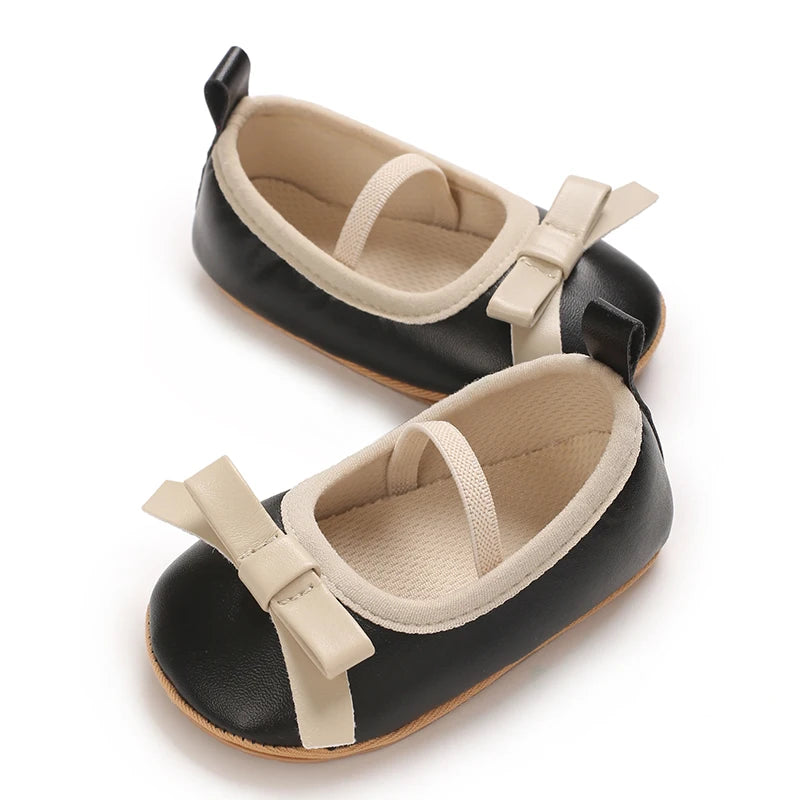 Baby Shoes Newborn Girls Princess PU Preschool Shoes Formal Shoes Bow Princess Wedding Party Anti slip First Step Shoes 0-18M