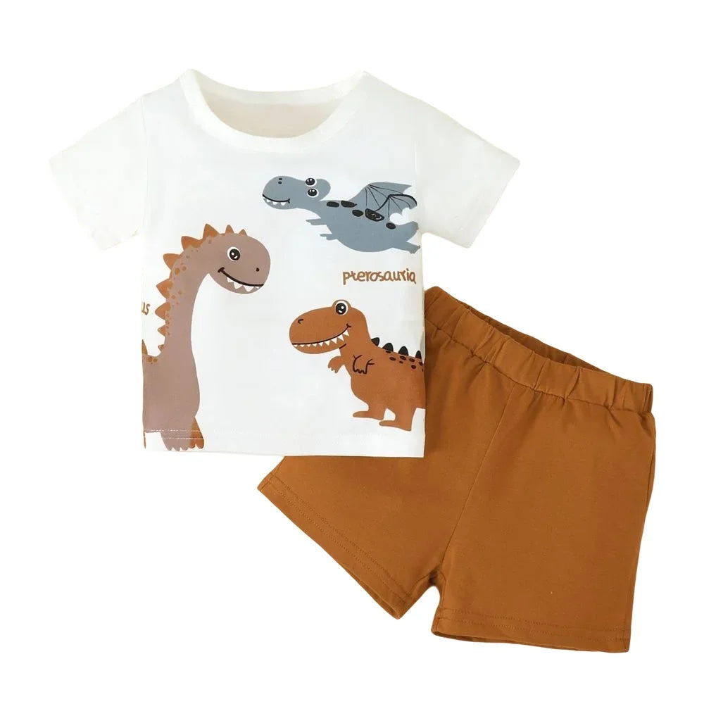 2PCS Summer Infant Boy clothes Set Short Sleeve Cartoon Dinosaur Top+Shorts Fashion Sport Handsome Wear for Toddler 0-3 Years