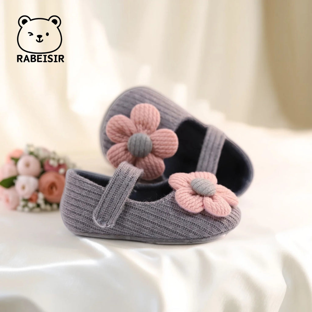 Cute Flower Mary Jane Flat Shoes For Baby Girls, Trendy Lightweight Soft Shoes For Indoor Outdoor Party Performance, Spring