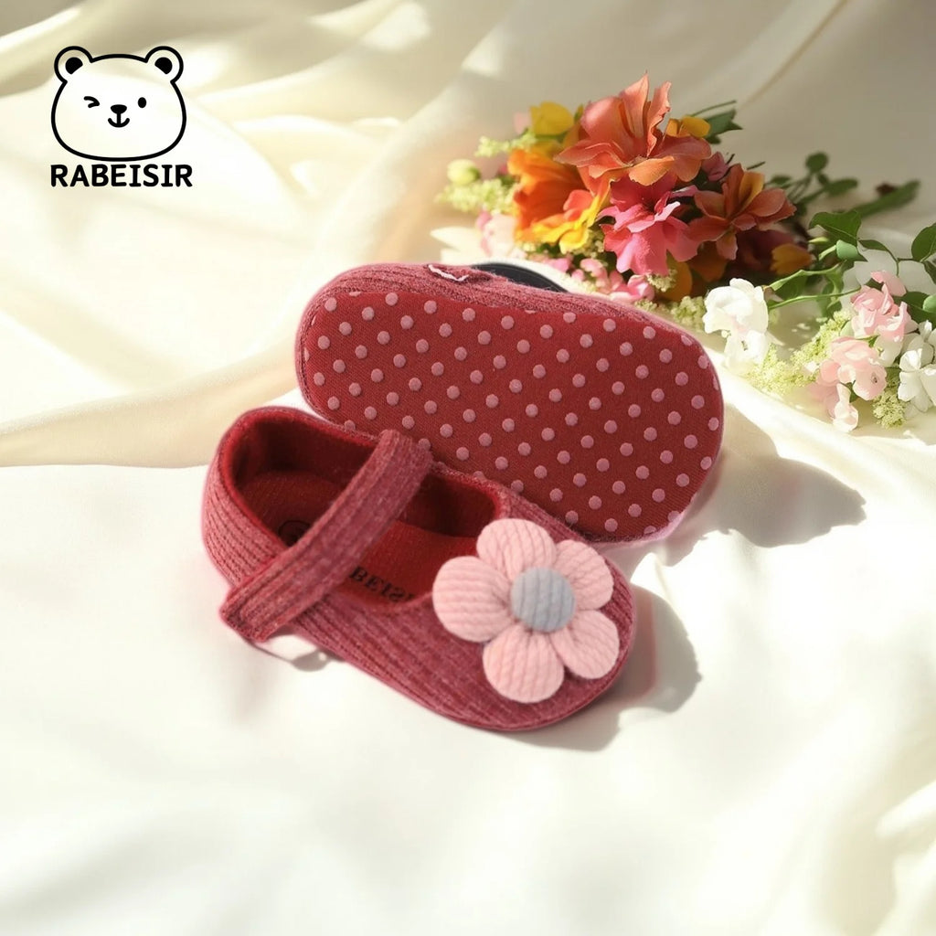 Cute Flower Mary Jane Flat Shoes For Baby Girls, Trendy Lightweight Soft Shoes For Indoor Outdoor Party Performance, Spring