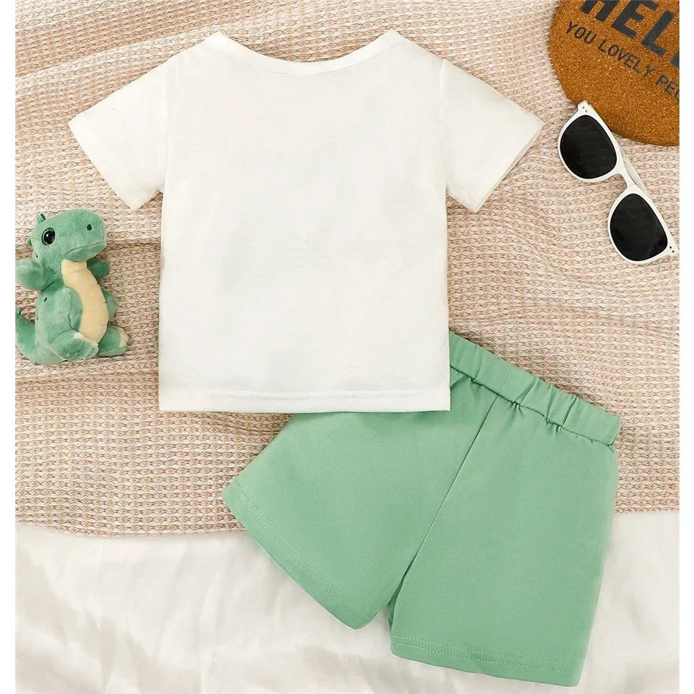2PCS Summer Infant Boy clothes Set Short Sleeve Cartoon Dinosaur Top+Shorts Fashion Sport Handsome Wear for Toddler 0-3 Years