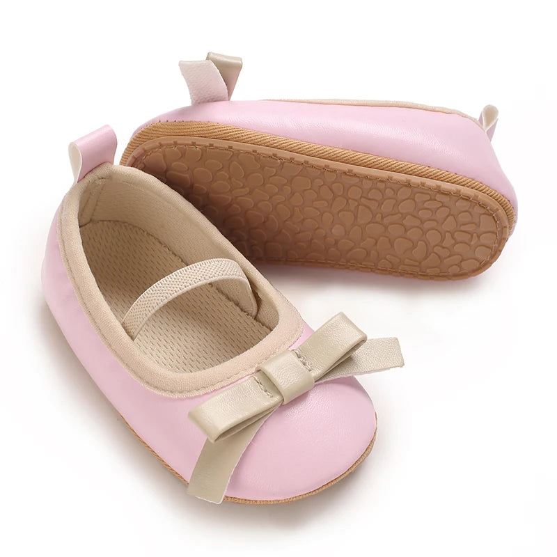 Baby Shoes Newborn Girls Princess PU Preschool Shoes Formal Shoes Bow Princess Wedding Party Anti slip First Step Shoes 0-18M