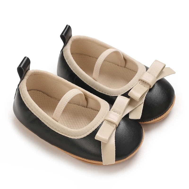 Baby Shoes Newborn Girls Princess PU Preschool Shoes Formal Shoes Bow Princess Wedding Party Anti slip First Step Shoes 0-18M