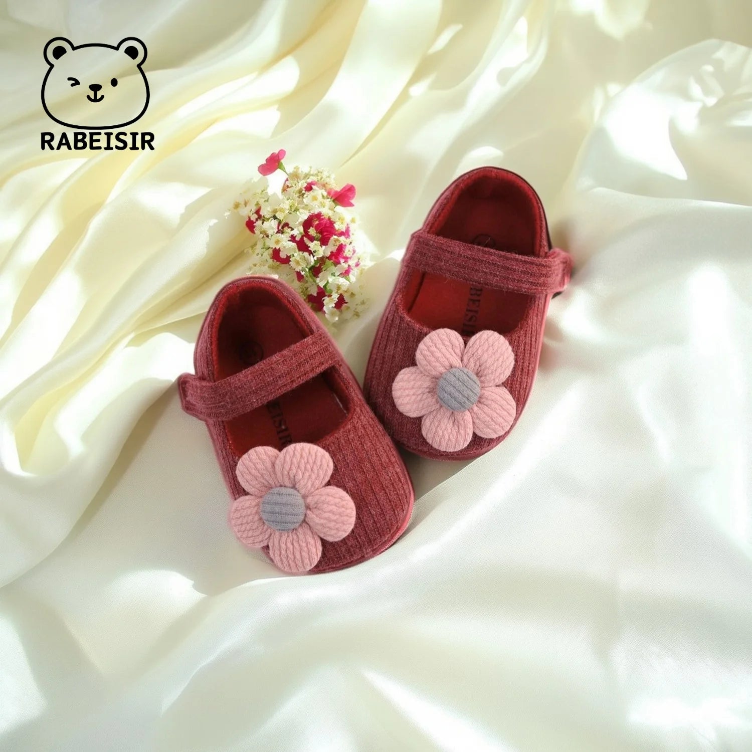 Cute Flower Mary Jane Flat Shoes For Baby Girls, Trendy Lightweight Soft Shoes For Indoor Outdoor Party Performance, Spring