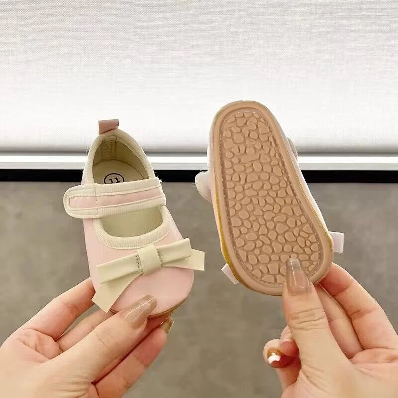 Baby Shoes Newborn Girls Princess PU Preschool Shoes Formal Shoes Bow Princess Wedding Party Anti slip First Step Shoes 0-18M