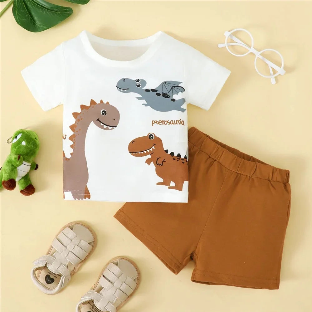 2PCS Summer Infant Boy clothes Set Short Sleeve Cartoon Dinosaur Top+Shorts Fashion Sport Handsome Wear for Toddler 0-3 Years