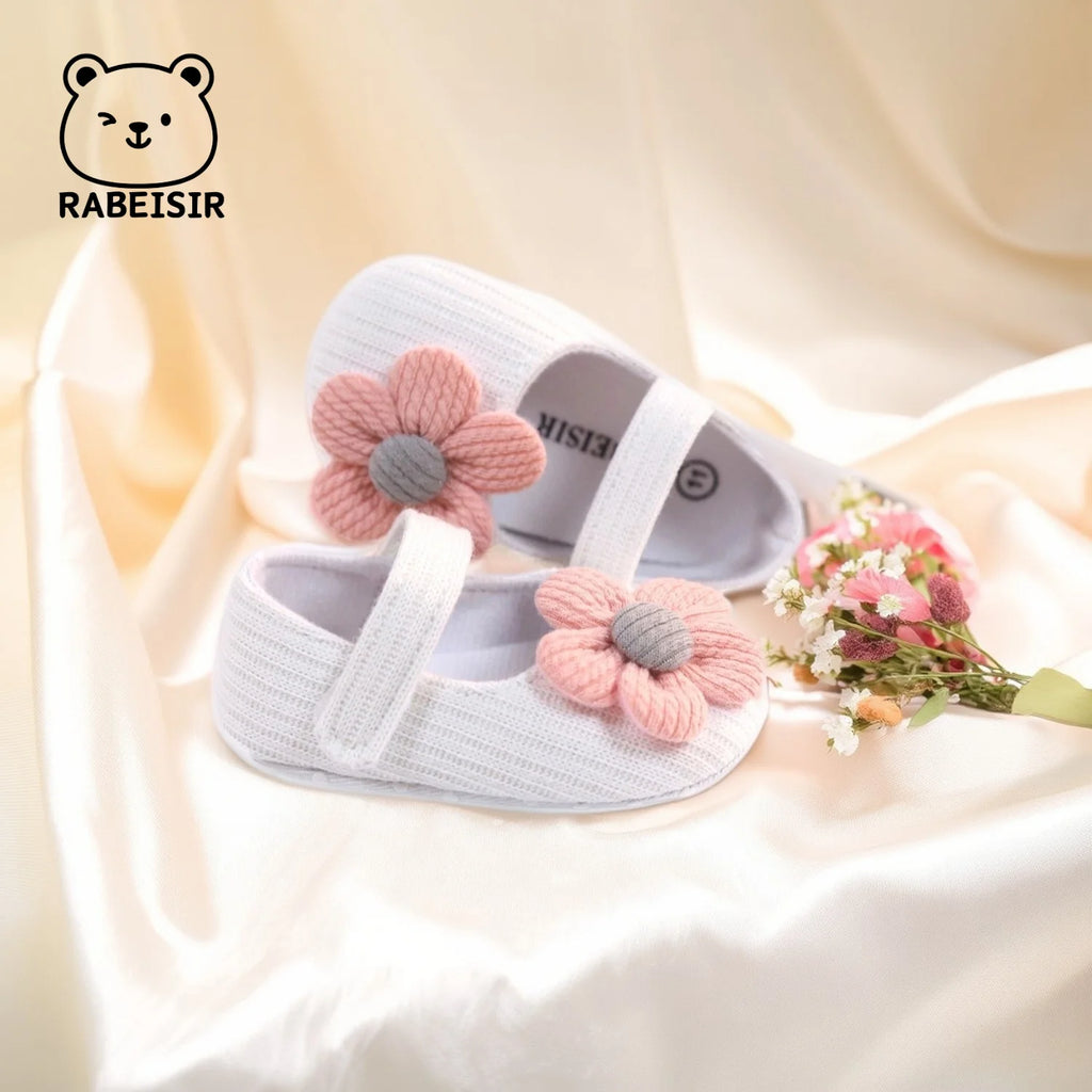 Cute Flower Mary Jane Flat Shoes For Baby Girls, Trendy Lightweight Soft Shoes For Indoor Outdoor Party Performance, Spring
